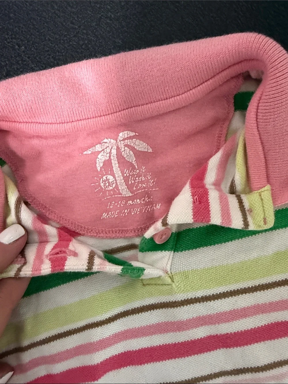GAP Pink Green White Striped Polo Shirt 2000’s